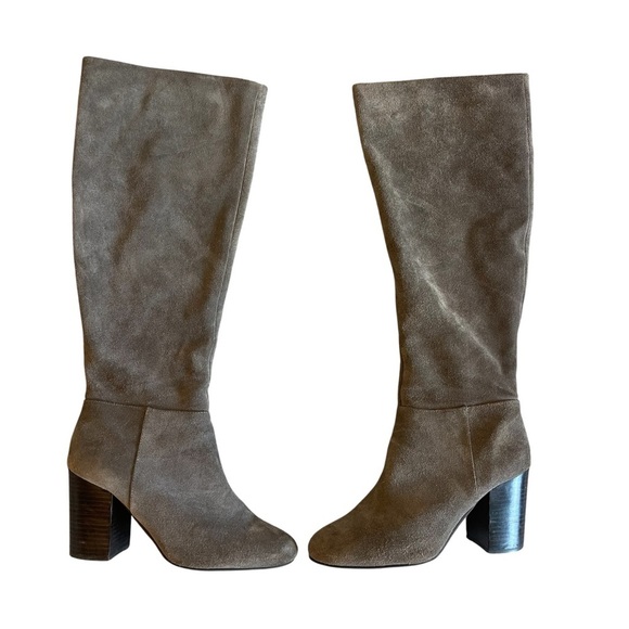 Vince Camuto Sabana Knee High Suede Grey Round Toe Boots with Stacked Heel - Picture 11 of 16